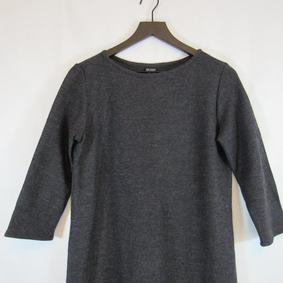 Eileen Fisher Charcoal Gray 3/4 Sleeves Long Wool Maxi Dress - Picture 4 of 8